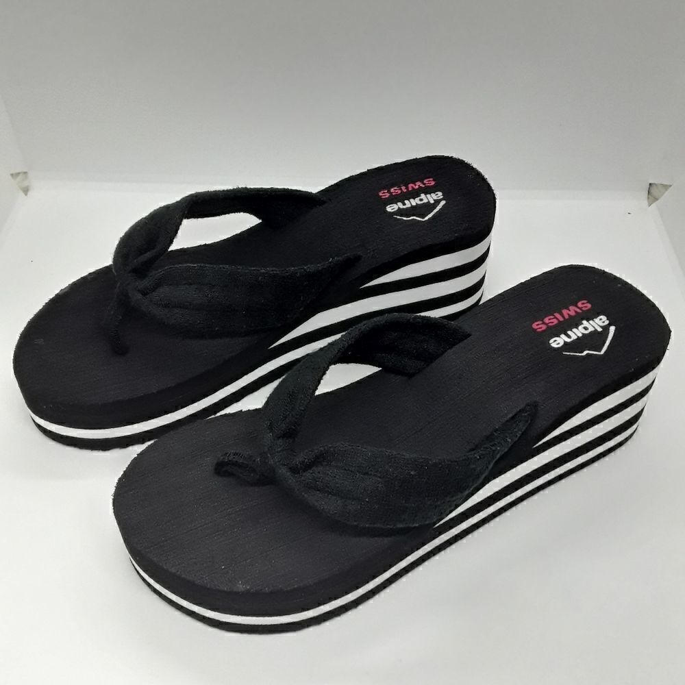 ALPINE SWISS Women's Sandals Soft Terrycloth Thongs Platform Size 8,5‎